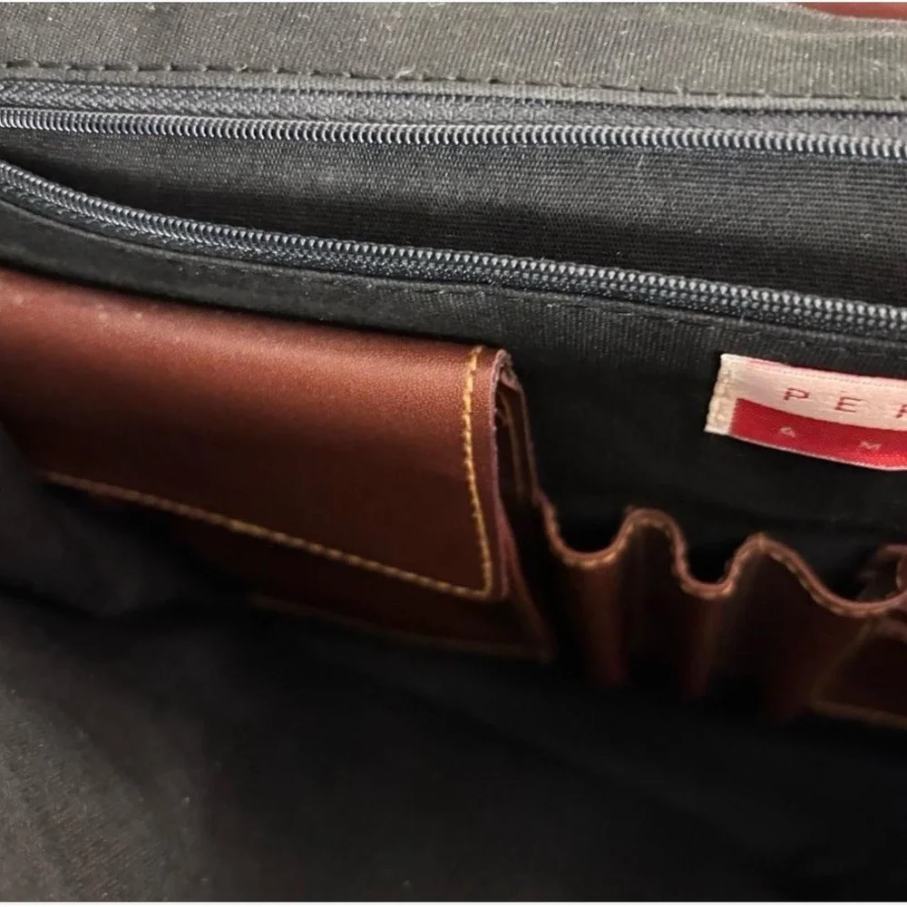Perry Ellis Vtg Brown Color‎ Block Briefcase w/Strap & Structured Design (1990s)